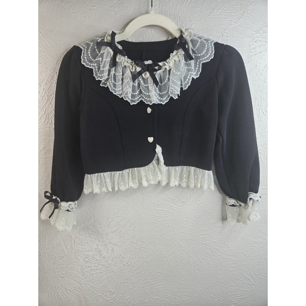 Lace Ruffle Cropped Bolero Jacket Cardigan Girls 10 Black Lolita Coquette Kawaii